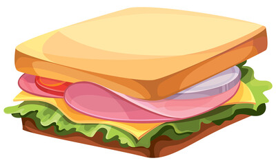 Square sandwich isolated on white background. Fast food in cartoon style.