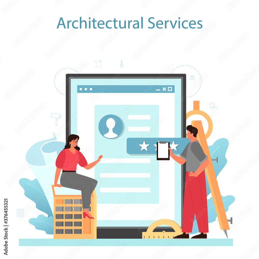 Wall mural architecture online service or platform. idea of building project
