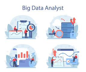 Fototapeta na wymiar Business big data analysis and analytics concept set. Chart and graph