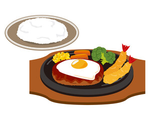 Vector illustration of hamburger steak with fried egg .