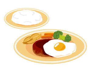 Vector illustration of hamburger steak with fried egg .