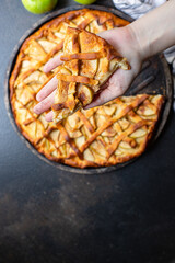 Apple pie sweet dessert tart bakery pastries biscuit fruit healthy eating top view copy space for text 