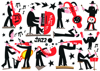 jazz musicians - vector illustration - obrazy, fototapety, plakaty