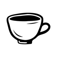 Hand drawn tea cup on a white isolated background. Elements of kitchen utensils. Doodle, simple outline illustration. It can be used for decoration of textile, paper and other surfaces.