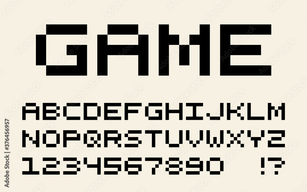 Fototapete pixel retro font video computer game design 8 bit letters and numbers vector alphabet
