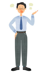 怒りながら話をするスーツ姿のメガネの男性