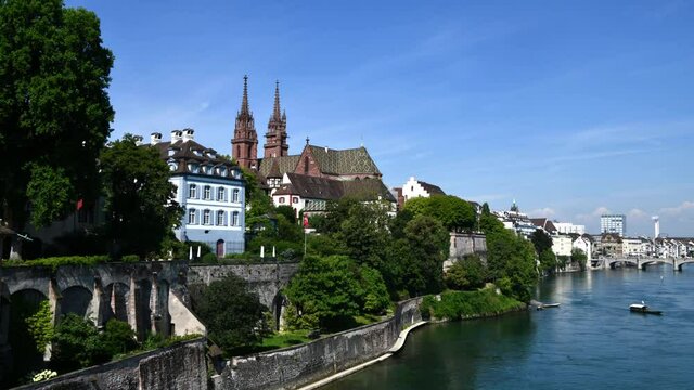 Time Lapse Of Basel City Skyline from the river