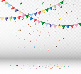 Lots of colorful tiny confetti and ribbons on transparent background. Festive event and party. Multicolor background.Colorful bright confetti isolated on transparent background