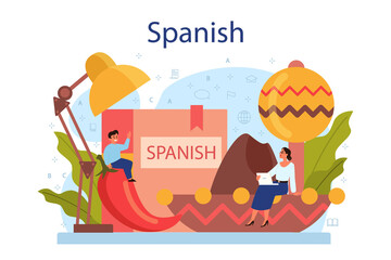 Spanish learning concept. Language school spanish course. Study