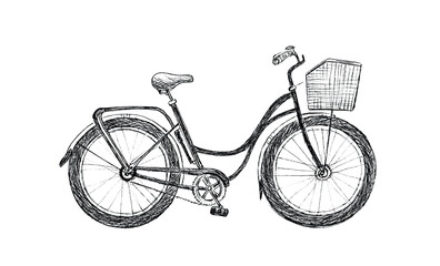Fototapeta na wymiar Vintage road bicycle hand drawn illustration. Eco transport sketch isolated on white background