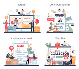 Fototapeta na wymiar Debt collector online service or platform set. Pursuing payment