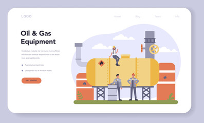 Oil and gas industry web banner or landing page. Fuel factory,