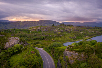 Sunset over country road