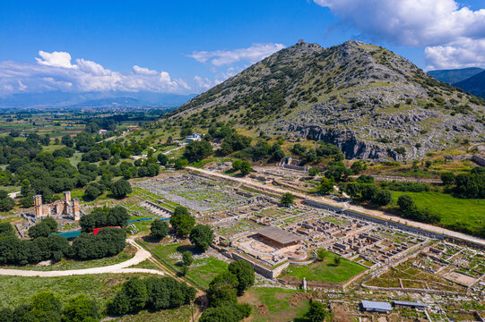 Aerial by drone of Philippi, UNESCO World Heritage Site, Macedonia