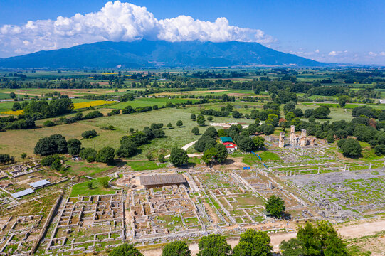Aerial by drone of Philippi, UNESCO World Heritage Site, Macedonia