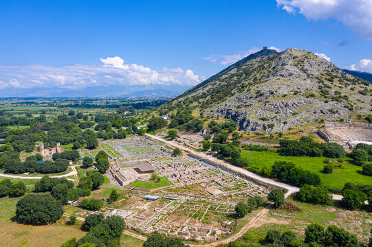Aerial by drone of Philippi, UNESCO World Heritage Site, Macedonia