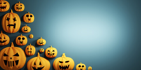 Halloween pumpkins background with empty space.