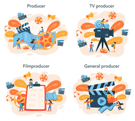 Producer concept illustration set. Film and tv production. Idea