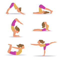 Obraz na płótnie Canvas Set Of Slim Sportive Young Woman Doin Yoga With Gradient Mesh, Vector Illustration
