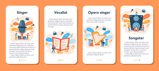 Professional singer mobile application banner set. Performer