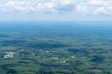 The scenery from the peaks in the rainy season is in Nakhon Si Thammarat Province in the south of Thailand