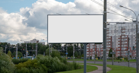 city advertising big blank billboard urban building background