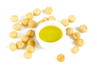 macadamia nut oil isolated on white backrgound