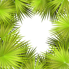 A square frame of palm leaves. Hello summer. Vector illustration