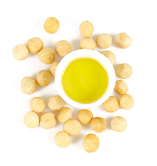 macadamia nut oil isolated on white backrgound