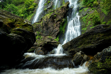 Beautiful deep forest waterfall at Thailand.