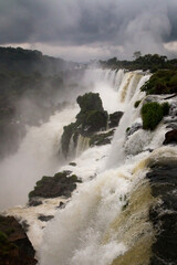 Iguazu falls, views from the top, a cloudy and gray day