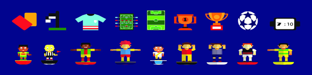 set of soccer or football cartoon icon design template with various models. vector illustration