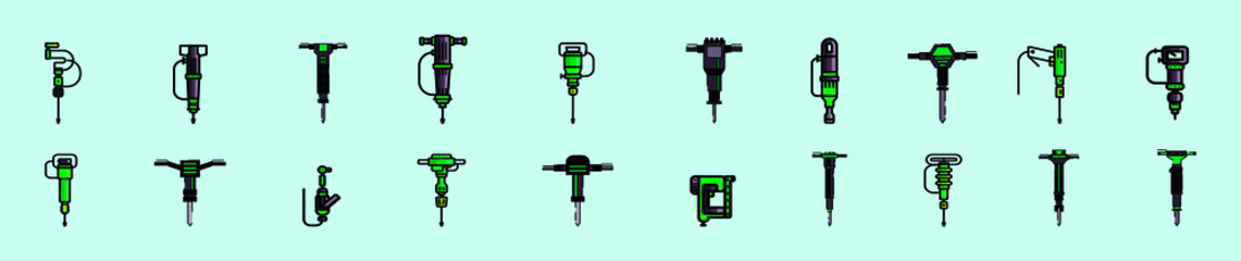 set of pneumatic and jackhammer icon design template with various models. vector illustration