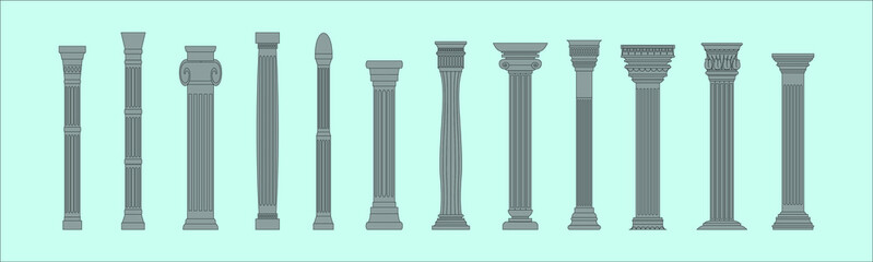 set of roman pillar cartoon icon design template with various models. vector illustration