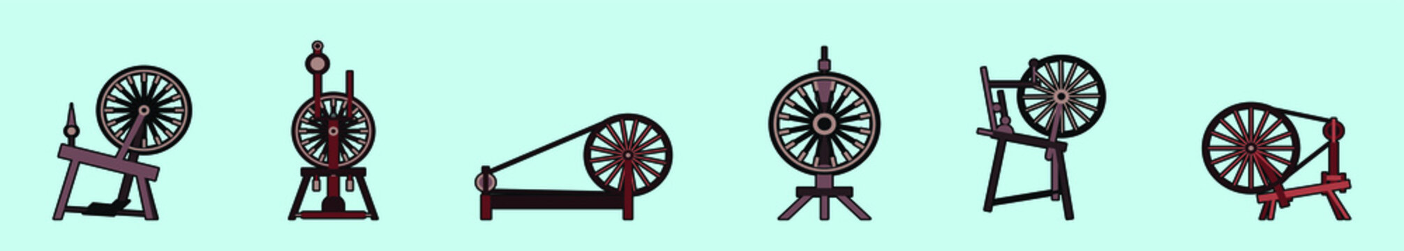 set of spinning wheels cartoon icon design template with various models. vector illustration