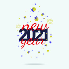 2021 Happy New Year vector background with hanging  dark blue numbers, red text, gold stars, fireworks and snowflakes.
Winter holiday invitations with geometric decorations