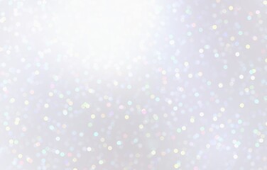 Brilliant sparkles on gloss silver light background. Winter holidays white decorative illustration. Bokeh pattern.