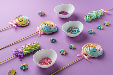 bright colored handmade meringue candies.