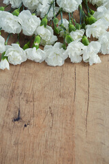 beautiful carnations on dark wooden surface
