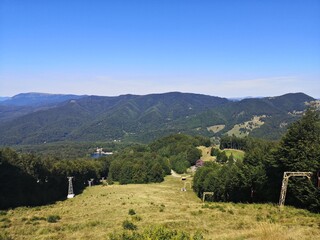 Landscape in the mountains. Ski track during summer. 