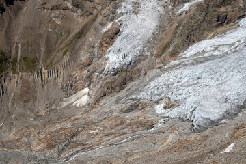 Fototapeta na wymiar Panoramic view of the Lys glacier, on the Italian side of Monte Rosa, from Alta Luce