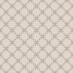 Vector floral geometric seamless pattern. Simple abstract geometrical ornament with flower shapes, crosses, squares, grid. Elegant background. Subtle texture in gray color. Repeat decorative design