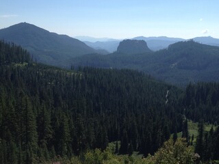mountain range blue sky forest