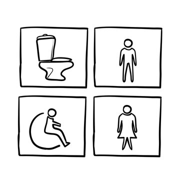 hand drawn doodle toilet icon set illustration vector isolated