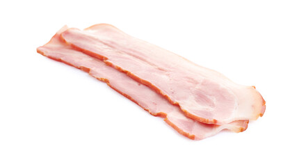 Fresh raw bacon slices on white background