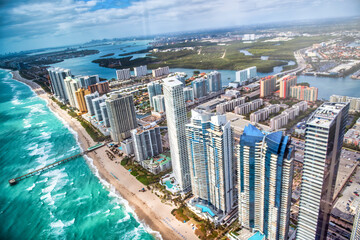 North Miami Beach aerial view of skyscrapers along the shoreline