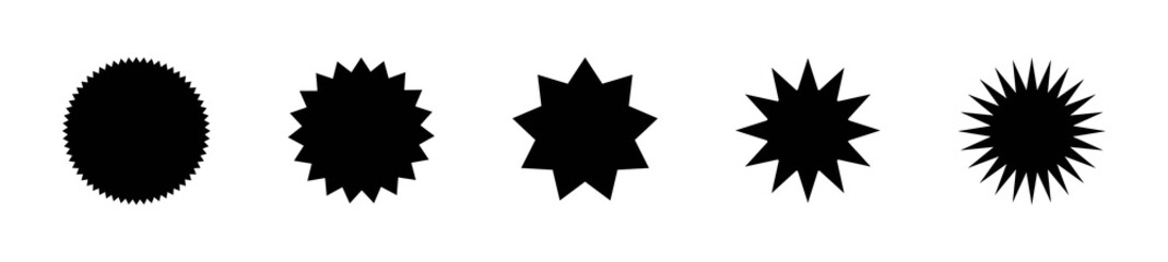 Fototapeta premium Star burst sticker set. Black flat price tags explosion silhouettes, starburst retro sale badge. Vector illustration star blank label, stickers emblem