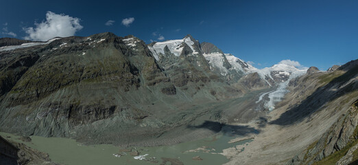 Glacier of Pasterze as of summer 2018 on the Grossglockner range in Austria. Visible decay or...