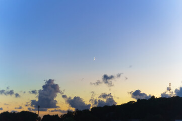 Moon in a clear sky at night. Crescent in the sky.