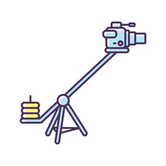Camera crane RGB color icon. Shoot reportage in studio. Professional television shooting. Heavy weight equipment for filmmaking. Movie production console. Isolated vector illustration